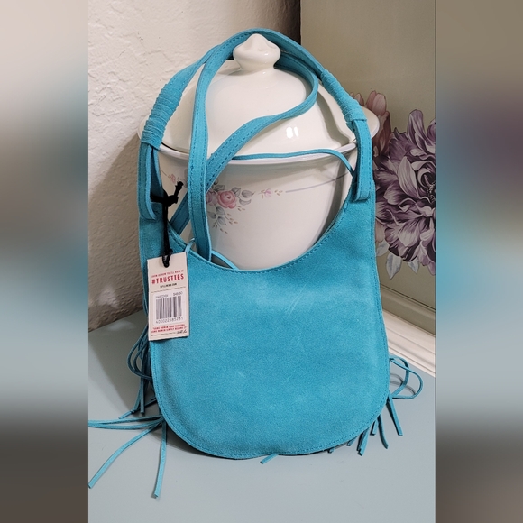 Idyllwind Turquoise Fringe Sueded Leather Crossbody Bag - Picture 2 of 5